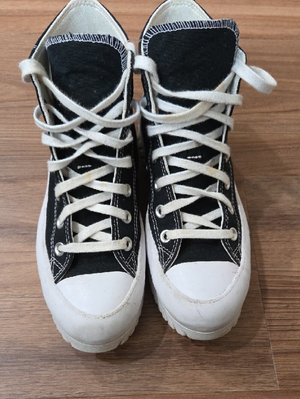 Converse Black & White Platform High-Top Sneakers - Picture 5 of 7
